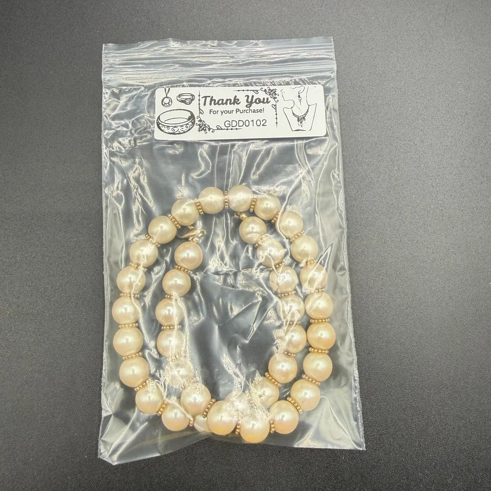 Cream Faux Pearl Beaded Necklace Gold Tone Spacer Classic Elegant Statement